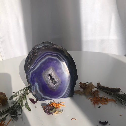 Purple Dyed Agate crystal candle holder