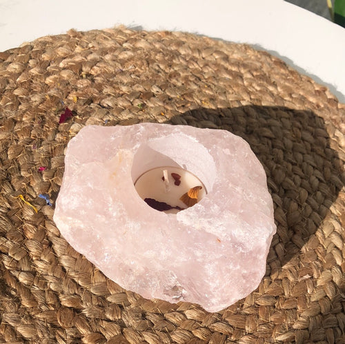 Rose quartz crystal - Tea light candle holder