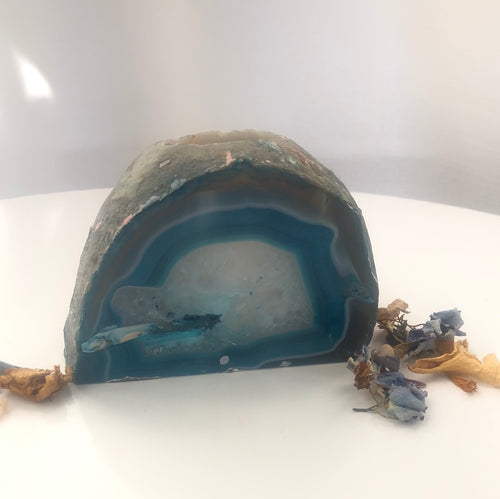 Blue Dyed Agate Crystal Tea light Holder